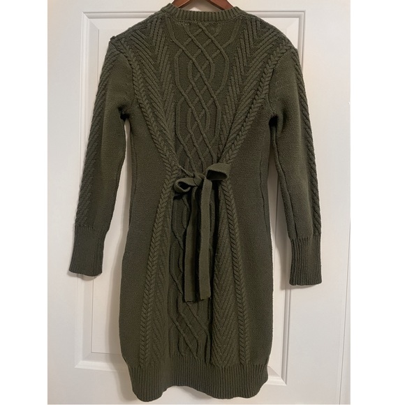 United by Blue Sweater Dress, Chunky Cable Knit Recycled Cotton in Forest Green - Picture 6 of 10